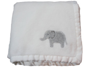 Carters White Gray Elephant Soft Plush Baby Blanket Satin Infant Lovey RARE