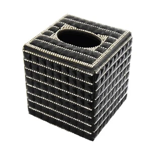 Bling Black Silver Square Diamante Diamond Crystal Tissue Paper Case Box Holder - Picture 1 of 6