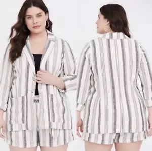 Torrid Plus Women 3 3X 22 24 Stripe Linen Button Collar Blazer Jacket Pocket NEW - Picture 1 of 7