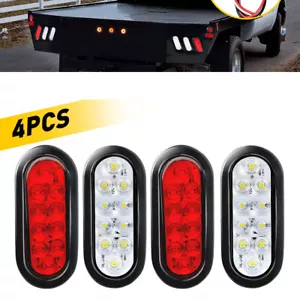 Red White Oval Trailer Light LED Stop Turn Tail Truck Sealed Grommet Plug DOT - Picture 1 of 12