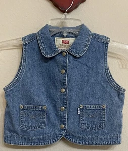 Levis Girls 6x VINTAGE Blue Snap-Button Sleeveless Denim Cotton Vest! A2440 - Picture 1 of 5