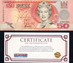 Fiji 50 Dollars QTY 1 Pc UNC Low serial numbers QEII  KN-108a 2002 - Picture 1 of 2