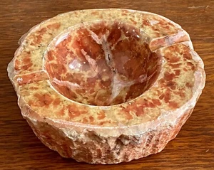 Vintage Marble Alabaster Carved Mid Century Ashtray Orange Pink - Picture 1 of 8