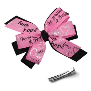 WD2U Girls 4.5" Pink Faith Hope Love Christian Heart Hair Bow Alligator Clip - Picture 1 of 5
