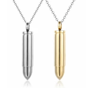 Bullet Urn Necklace for Pet/Human Ashes Memorial Cremation Ash Holder Keepsake - Picture 1 of 10