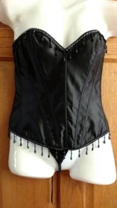 Black Boned Corset / Bustier with Panties Size LG NEW Lingerie - Picture 1 of 7