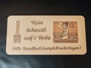 Saunaschild "Kein schweiß auf s Holz" Sauna Hinweisschild Holzschild Handtuch - Bild 1 von 2