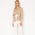 Lamarque Beige Leather Mira Moto Jacket Small S