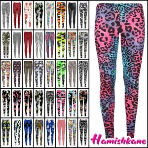Girls Printed Leggings Kids Full Length Skinny Stretchy Casual Pants 7-13 Years - Picture 1 of 28