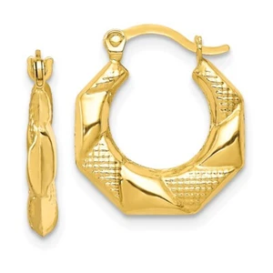 16mm 10k Yellow Gold Scalloped Textured Hollow Hoop Earrings 10ER254 - Picture 1 of 6