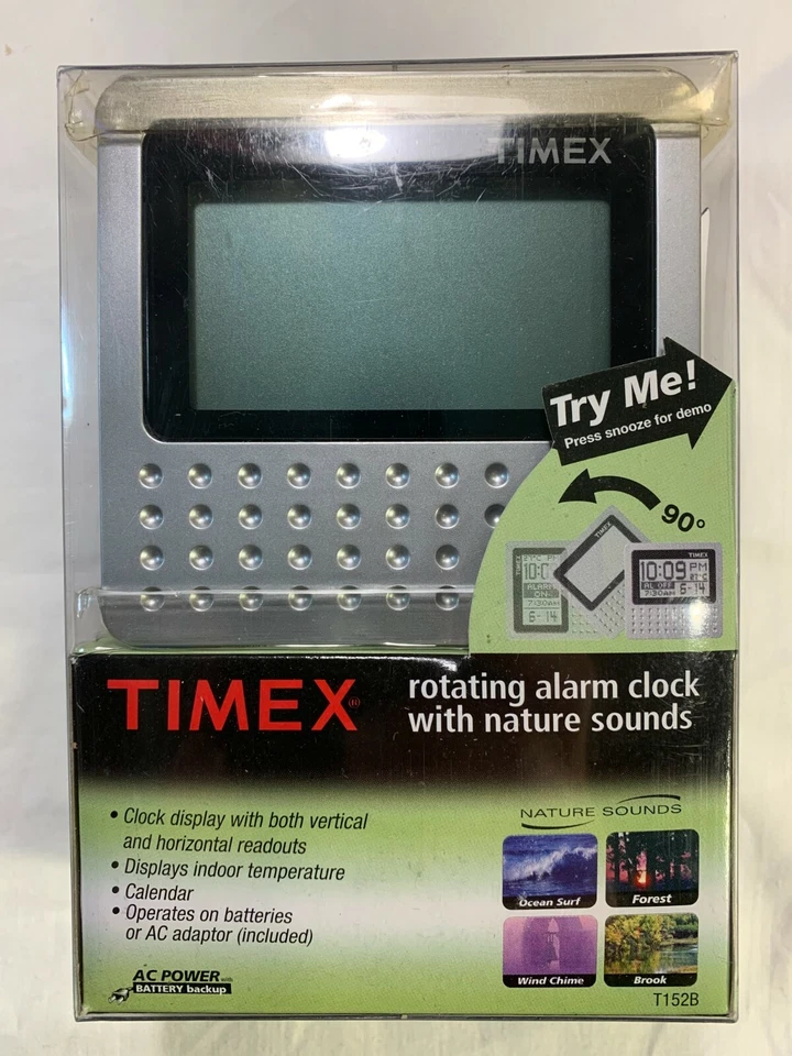 TIMEX ROTATING ALARM CLOCK With Nature Sounds & Indoor Temperature T152 NEW  - Image 1 of 2