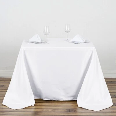 90x90" White SQUARE POLYESTER Tablecloth Cheap Table Linens Decorations - Image 1 of 4