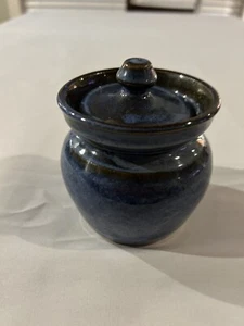 Vintage Studio Kunst Keramik blaues Glas mit Deckel signiert und datiert 1996 - Bild 1 von 10