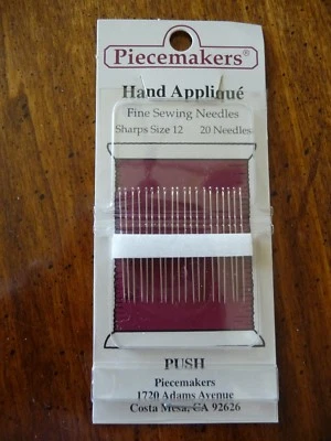 Piecemakers Applique 1 pkg/20 #12 Hand Sewing Needles Sharps NEW - Image 1 of 4