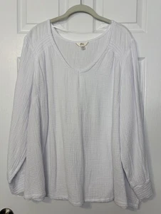 Terra & Sky Damen Bluse Plus 2X Weiß Waffel Baumwolle V-Ausschnitt Langarm Neu mit Etikett - Bild 1 von 12