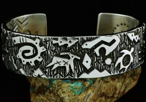 Pulsera superpuesta de petroglifo Anasazi de tres capas Kee Yazzie - Imagen 1 de 10