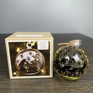Pier 1 Cloisonne Vetro Soffiato Rotondo Natività Tre Re Ornamento Blu Nero Oro - Foto 1 di 12