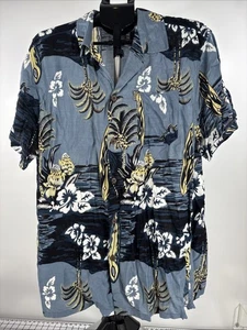 In Gear XL 14/16 Blue Button Up Hawaiian Shirt Floral Beach Lightweight - Picture 1 of 11