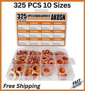 Kit de arandelas trituradoras de sellado métrico de cobre de 325 piezas, juego de juntas de drenaje de aceite de 10 tamaños - Imagen 1 de 7