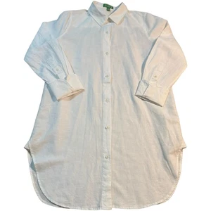 J. Camisa túnica de lino Crew vestido blanco manga larga abotonada talla S encubrimiento de natación - Imagen 1 de 10