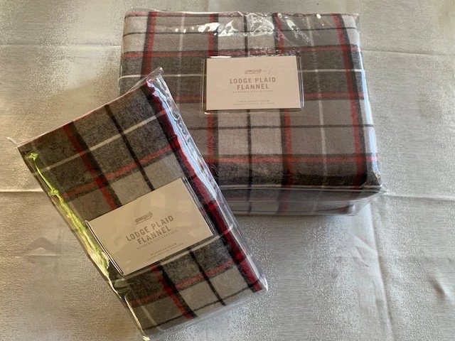 Restoration Hardware Lodge Plaid Flannel Gray Red Twin Duvet Cover New FREE Gift - Image 1 of 4