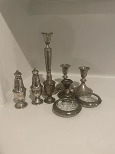 Lot of 7 Weighted Sterling Candle Holders Salt And Pepper Shakers Coaster 62 Oz - Picture 1 of 10