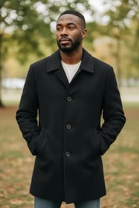 London Fog Coat Mens L Black Wool Blend Button Up Lined Pockets Business - Picture 1 of 4