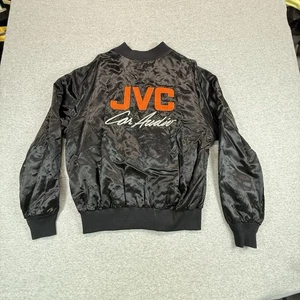 Vintage JVC Car Audio Bomber Black Satin Jacket Men's Large - Picture 1 of 10