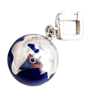 Vintage Louis Vuitton 18k White Gold Enamel Globe World Diamond Charm Pendant - Picture 1 of 10