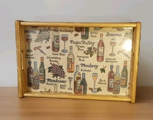 RARE Vintage Kraftware Wine Design Wood Serving Tray 19" x 12" x 2" - Picture 1 of 6