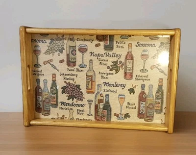 RARE Vintage Kraftware Wine Design Wood Serving Tray 19" x 12" x 2" - Image 1 of 4