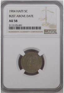 1904 HAITI 5 CENT NGC AU58 COIN BUST ABOVE DATE - Picture 1 of 2