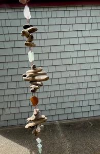 Driftwood Sea Glass Mobile Sun Catcher Coastal Decor Handmade Boho Art - Picture 1 of 8