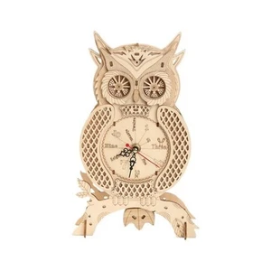 Puzzle in legno meccanico 3D orologio gufo display modello 46 pezzi parti mobili - Foto 1 di 8