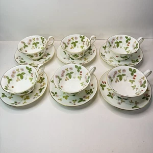 Set for 6, Wedgwood Wild Strawberry Cup & Saucer Peony Bone China (12 Pieces) - Picture 1 of 24
