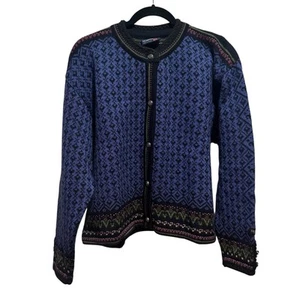 VTG Skjaeveland Nordic Fair Isle Wool Knit Sweater Dale Of Norway Style Size L - Picture 1 of 7