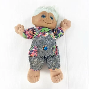 Vintage Ace Novelty Treasure Troll 1991 Retro Neon & Overalls 12 Inch Doll Toy - Picture 1 of 4