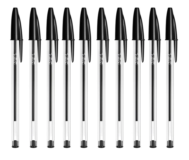 Lot 10 Stylo Bic Original Cristal Noir 1 mm Fourniture Scolaire Bureau NEUF