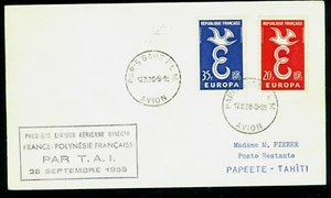 1958 First Flight Paris-French Polynesia,Papeete-TAHITI , par T.A.I. ,cover - Picture 1 of 2