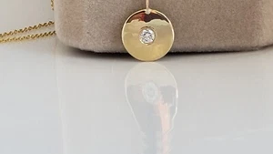 14k Solid Gold Gorgeous Custom made Neacklace with Disc inside Natural Diamond - Picture 1 of 9