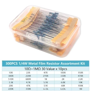 300PCS 30 Values 1/4W 1% Metal Film Resistors Resistance Assortment Set Kit - Picture 1 of 4