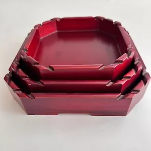 3pc NEW Asian Traditional Korean Wooden Nesting Stacking Serving Tray SIGNED - Picture 1 of 14