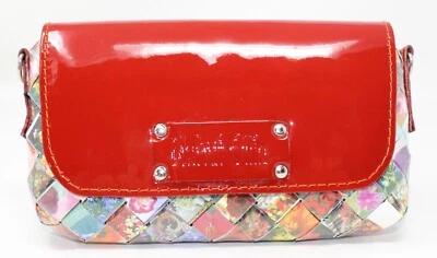 Bolso sin asas convertible Nahui Ollin rojo charol/tejido flores Foto 1 de 4