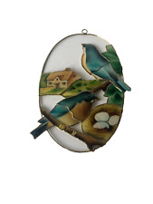 Capiz Shell Oval Suncatcher2 Blue Birds House & Nest 6.5"H x 4.5"W