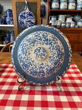 Large Antique Blue/White Sponge Ware Stoneware Lid (10 3/4" in diameter)