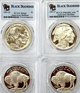 Black Diamond 2001-D & P $1 American Buffalos (2 coin set) PCGS MS69 & PR69DCAM - Picture 1 of 1
