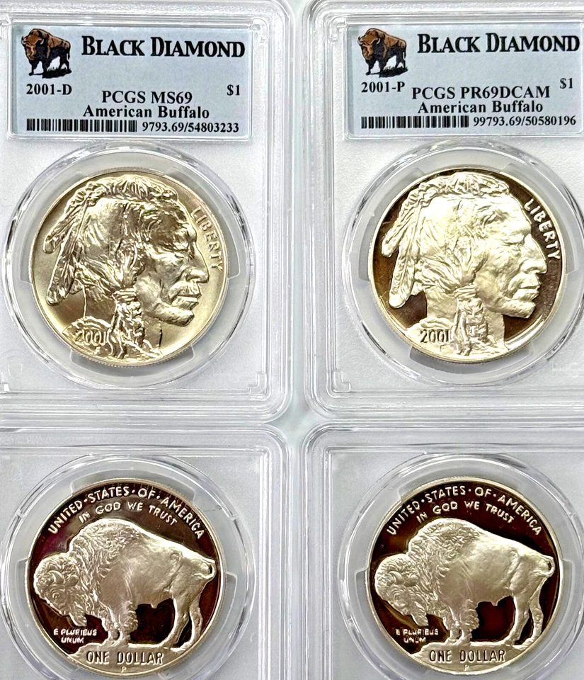 Black Diamond 2001-D & P $1 American Buffalos (2 coin set) PCGS MS69 & PR69DCAM - Image 1 of 1