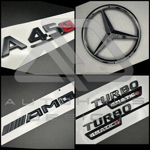 Gloss Black Rear Boot Star Badge F/ Mercedes W177 A45s AMG Turbo 4Matic+ Set - Picture 1 of 1
