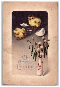 1910 Frohe Ostern Küken geschlüpftes Ei Rohrkolben Vase Clapsaddle antike Postkarte - Bild 1 von 2