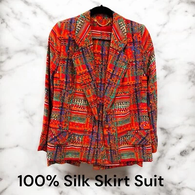 Conjunto de chaqueta falda 100 % seda vintage hecha a mano Foto 1 de 4